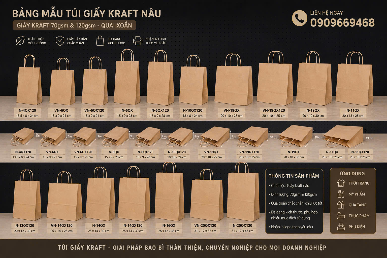 Bang Mau Tui Giay Kraft Nau